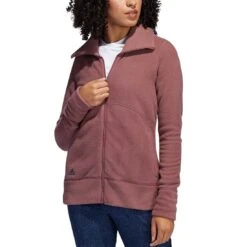 Adidas Women's Polar Fleece Jacket -Callaway Golf Shop adidas fw22 womens polar fleece jacket quiet crimson front itempicture