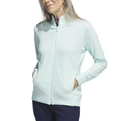 Adidas Women's Textured Full Zip Jacket -Callaway Golf Shop adidas fw23 womens textured full zip jacket semi flash aqua model itempicture