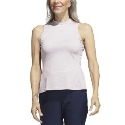 Adidas Women's Heathered Essentials Mock Sleeveless -Callaway Golf Shop adidas ss23 womens heathered essentials mock wonder taupe front itempicture