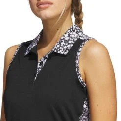 Adidas Women's Ultimate365 Printed Sleeveless Polo -Callaway Golf Shop adidas ss23 womens ultimate365 printed sleeveless polo black detail itempicture