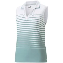 Puma Women's MATTR Stripe Sleeveless Polo -Callaway Golf Shop puma 2023 womens mattr stripe sleeveless polo adriatic itempicture